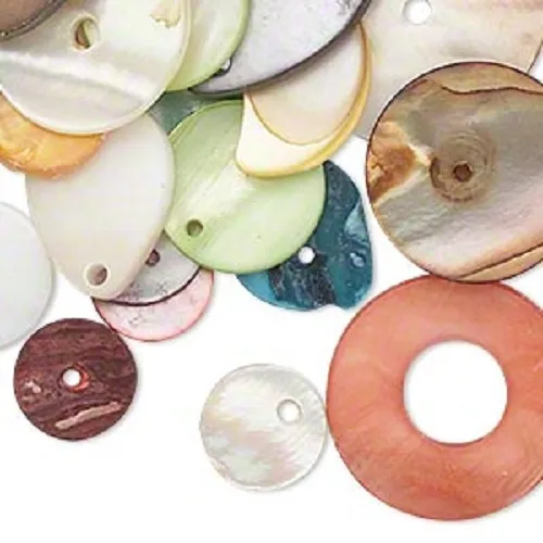 D4514CL Bead Mix Chinese Mussel Shell Flat Round Oval Button Mixed Colors, 1 oz