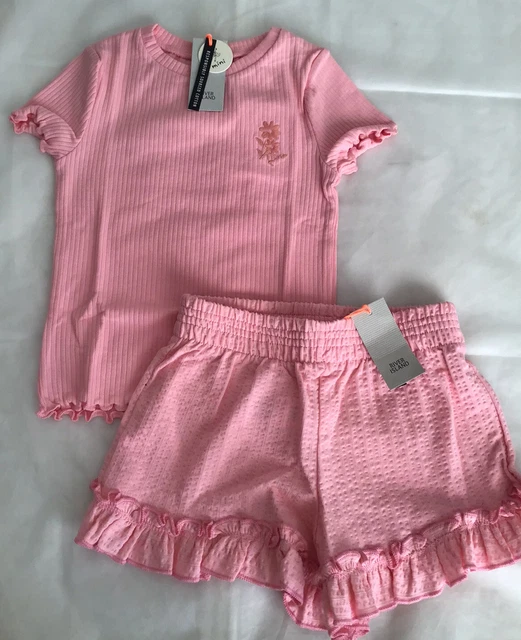 River island mini girls aged 2-3 years pink textured shorts outfit BNWT 9