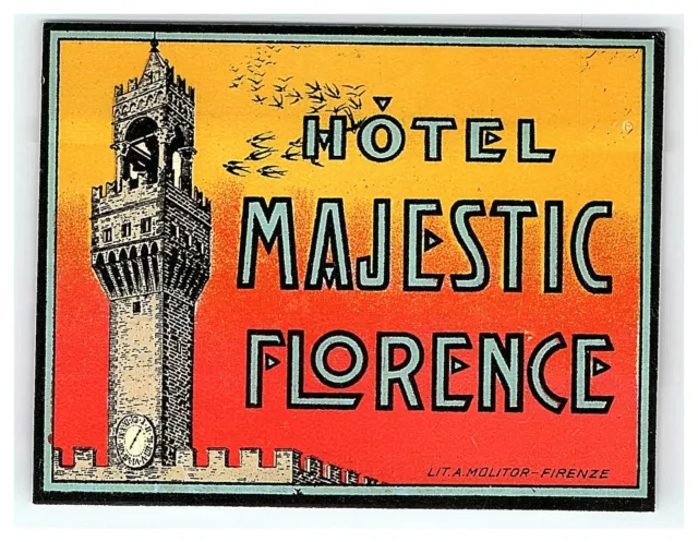 Vintage Hotel Majestic Luggage Label Sticker Florence Italy