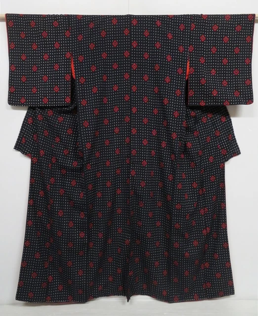 0622i05z940 Vintage Japanese Kimono Silk KOMON Dark Navy Flower