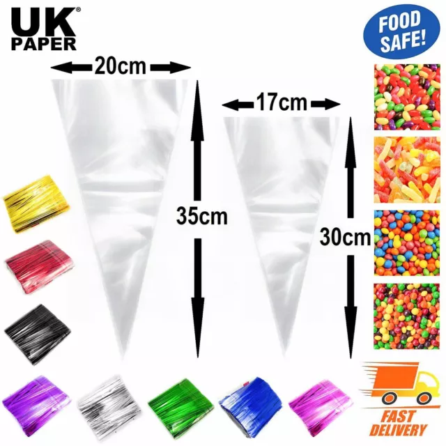 Clear Cellophane Cello Cone Sweet Bags Large Candy Kids Party Favour Gift Treats 2