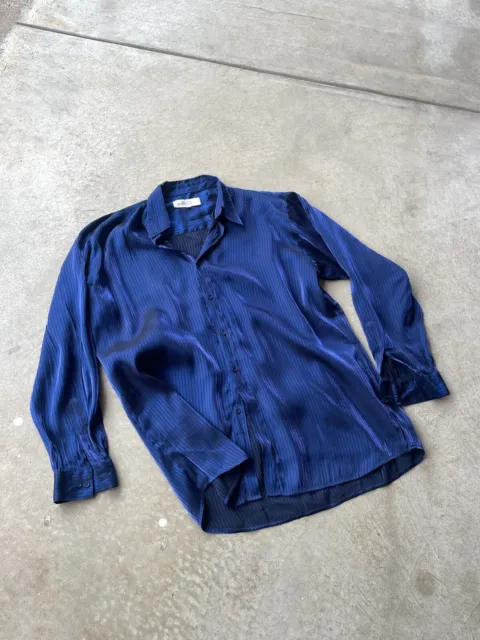 Vintage VANGELIS Men’s Irredescent Blue Striped Shirt XXL