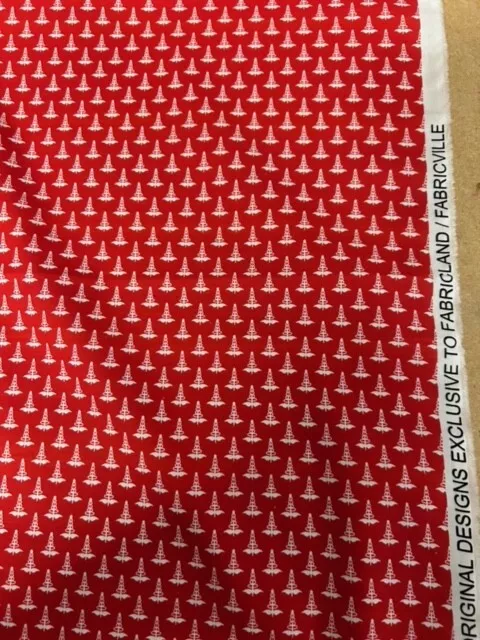 2.5 Metres Red and White Patterned 100% Cotton Fabric. 3
