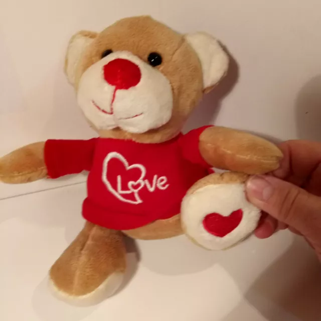 Teddy Bear Walmart Plush Stuffed Animal 9" Hearts Red Nose Fuzzy Brown Love