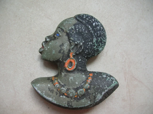 Broche Ancienne Tête De Femme Africaine Sculptée - Années 1930 - Très Bon état
