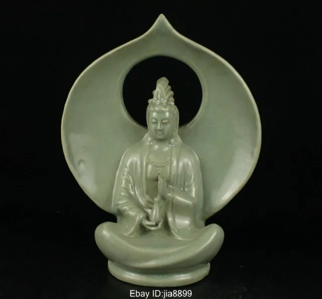 13.6" Old China Antique Song Dynasty Ru Kiln Porcelain Kwan-yin Guan Yin Statue