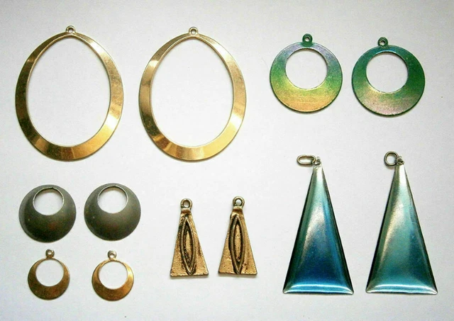 vintage costume jewellery 6x pairs metal hoop & triangle drop earrings #2050A