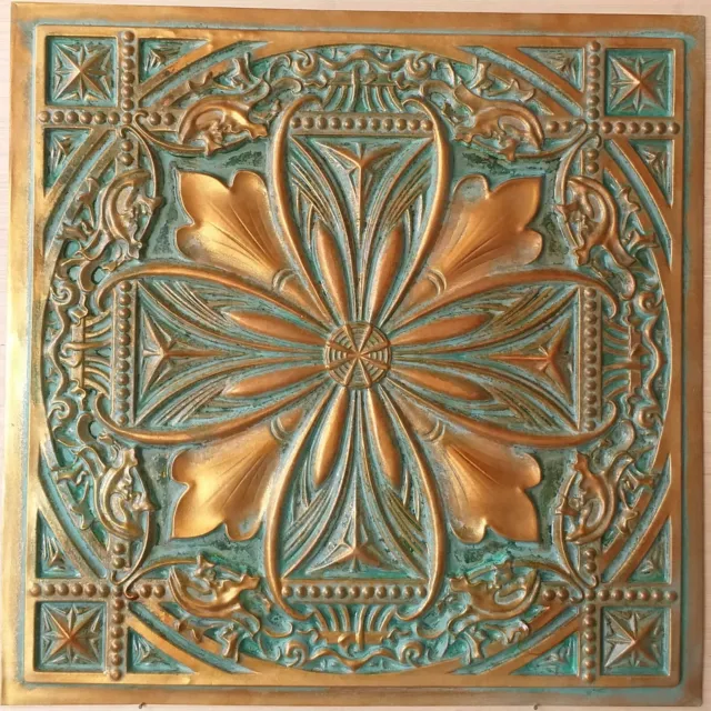 Vintage ceiling tiles faux tin  green gold decor wall panels PL10 10pcs/lot