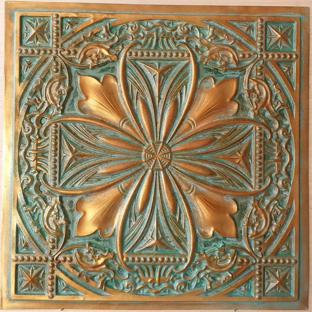 Vintage ceiling tiles faux tin  green gold decor wall panels PL10 10pcs/lot