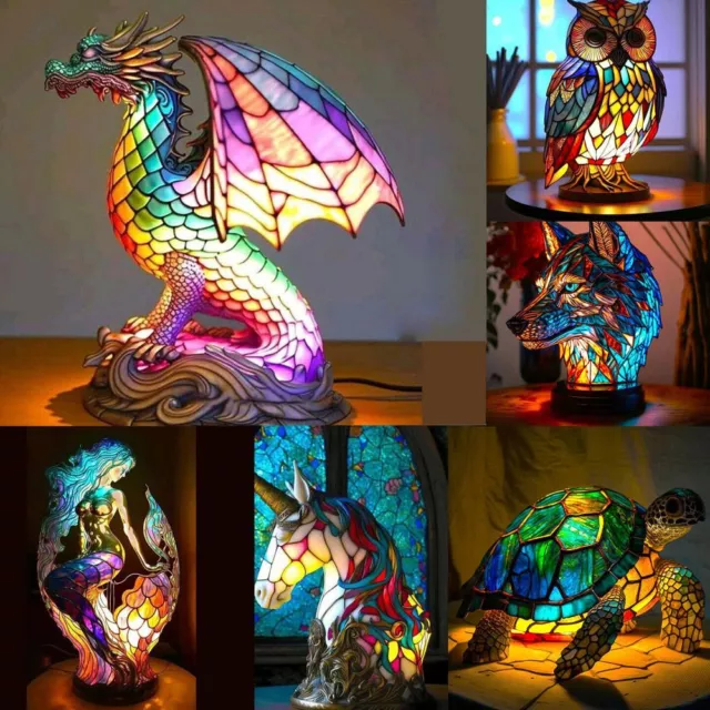 New Creative Wild Animal Sculpture Night Lights Stained Resin Animal Table Lamps