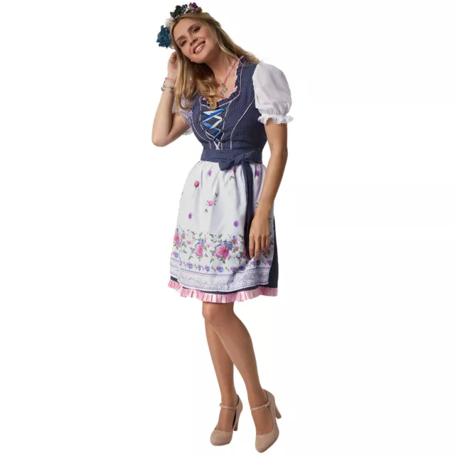Damen Mini Dirndl Trachtenkleid Kleid Schürze Oktoberfest Tracht Volksfest Blau