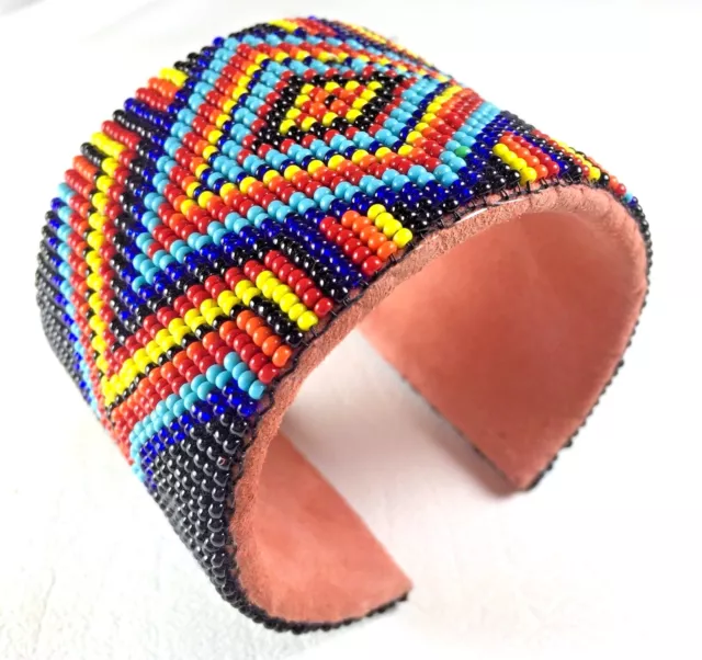 Fait à la Main Native Style Cuir Perlé Noir Unisexe Manchette Bracelet Cuir USA