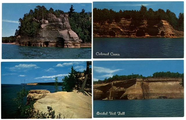 Lot of 4 Munising Michigan ~ Pictured Rocks & Miners Castle & Bridal Veil Fall