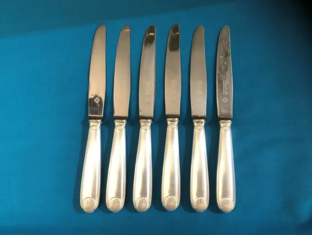 6 couteaux à entremet CHRISTOFLE modèle VENDOME COQUILLE métal argenté 20 cm