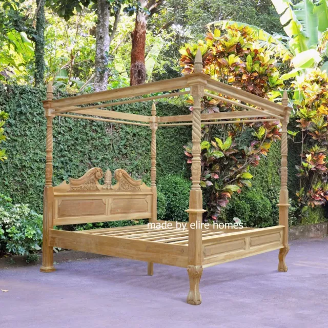 King size 5' Teak Wood Four poster canopy chippendale Queen Anne Bed King size 5' Teak Wood Four poster canopy chippendale Queen Anne Bed