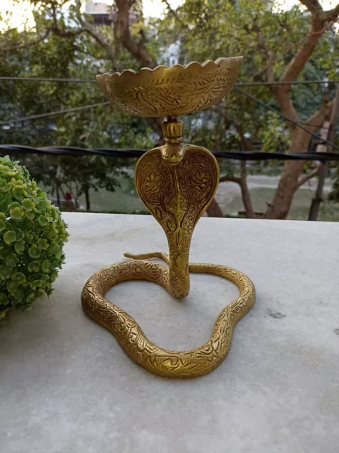 Cobra Serpent Diya Statue Brass Python Snake Candle Light Oil Lamp Idol AJ180