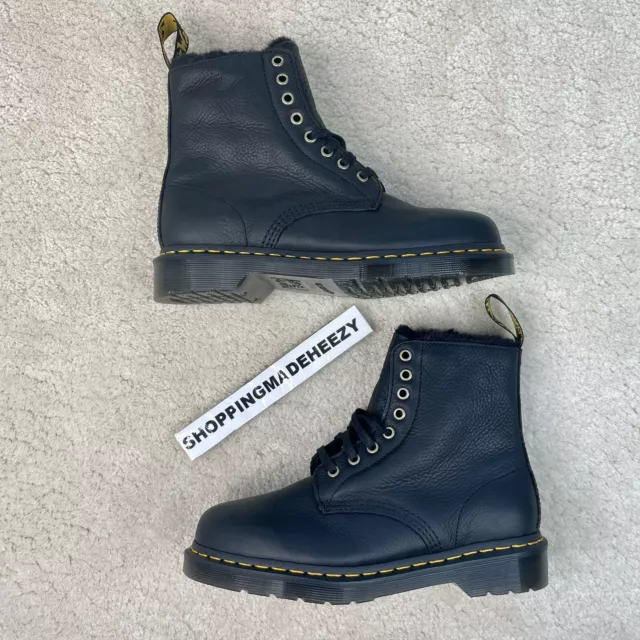 [Wm 8] DR DOC MARTENS 1460 PASCAL FL Faux Fur Lined Leather Combat Boots Black