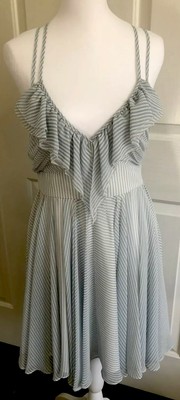 Guess Women's Baby Blue & White Striped V-Neck With Ruffle, A-line Dress Size 6