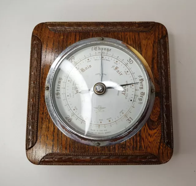 VINTAGE 1940s / 1950s SHORTLAND SMITHS SB SQUARE WOODEN WALL MOUNTED BAROMETER