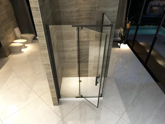 Matte Black Semi-Frameless (8MM THICK GLASS) Pivot Shower Screen 800x1000x1900MM