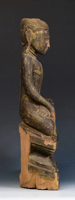 17th - 18th Century, Shan, Antique Burmese Wooden Seated Buddha 12