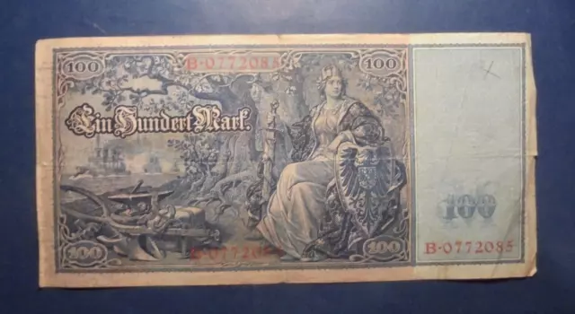 Xl Large Antique German 100 Mark Banknote 1908 (German Empire Naval Fleet)