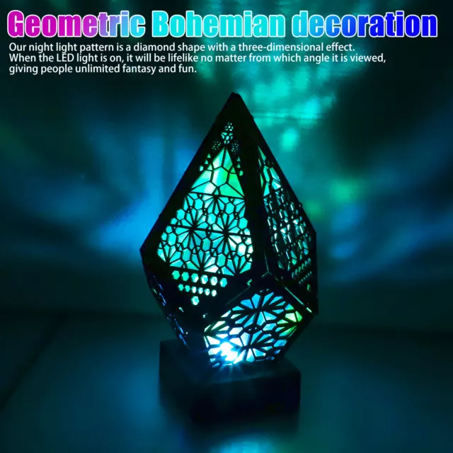 3D LED Colorful Diamond Light Star Projection Bohemian Decor Floor Night Lamp US 2