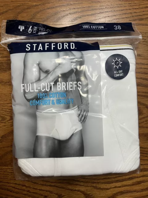 Men's White Stafford 6 Full Cut Briefs Size 42 NIP 100% Cotton JC