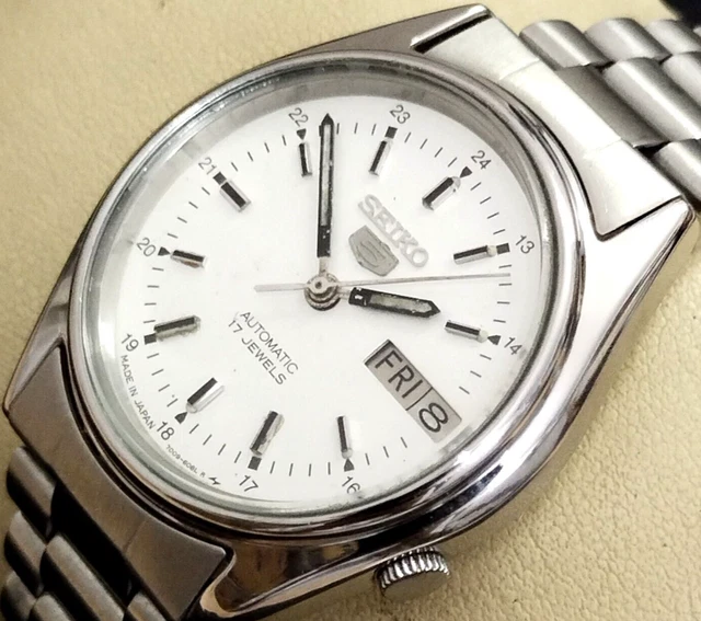 VINTAGE SEIKO 5 Automatic White Dial Men's Watch Case 35mm Free