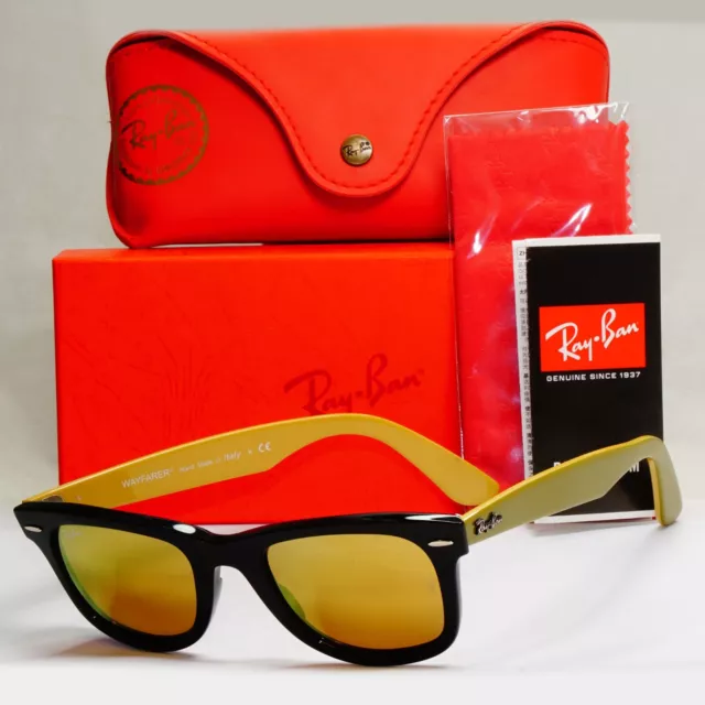 Ray-Ban Sunglasses Wayfarer Black Gold Mirror Mustard RB 2140 1173/93 50mm