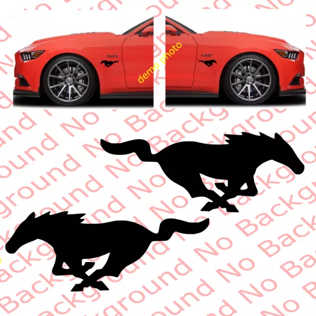 2 pieces x BLACK Running Horse Pony Mustang Vinyl Decals for Car Fender FD001