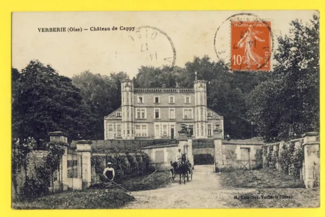 cpa FRANCE 60 - VERBERIE (Oise) CHÂTEAU de CAPPY Animés Jardinier Attelage