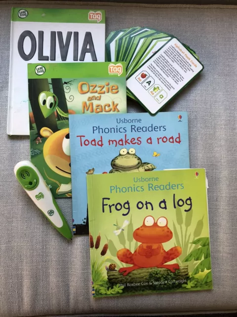 Leap Frog Usborne Readers Set - Four books, Alphabet Flash Cards, and Tag Pen