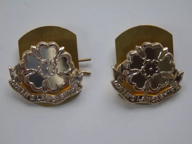 British Army Queens Lancashire Regiment Anodised/Staybright Collar Badges - NEW