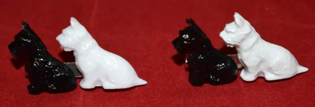 Vintage Small Celluloid Great Brittain Black & White Scottie Dog Terrier Pins 2