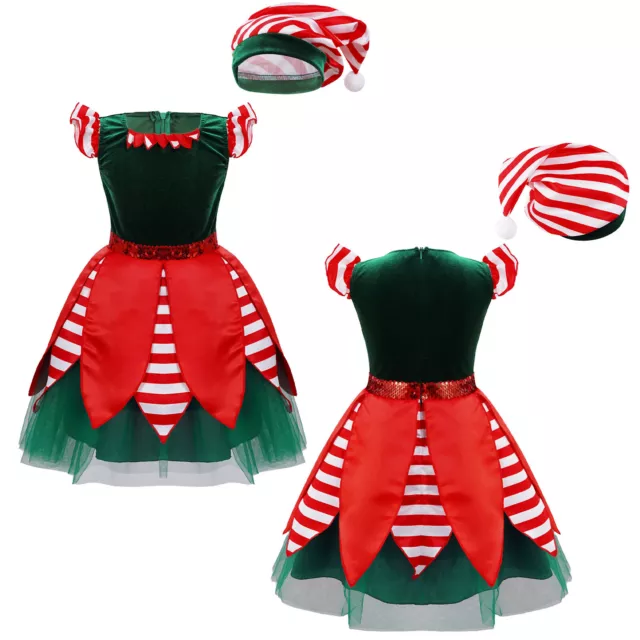 Kids Girls Christmas Santa Claus Xmas Cosplay Fancy Tutu Dress Up Costume Outfit