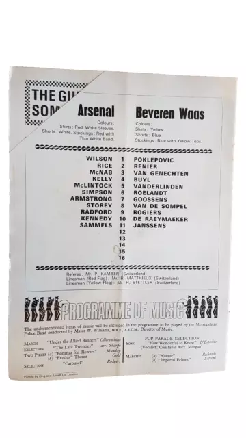 1970 Arsenal v Beveren Waas 2nd December European Cup 3rd Round 1st Leg 2