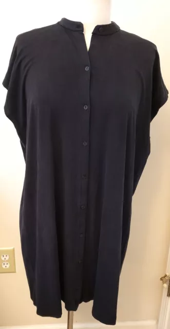 Eileen Fisher Short Sleeve Button Down Shirtdress Sz- M Black
