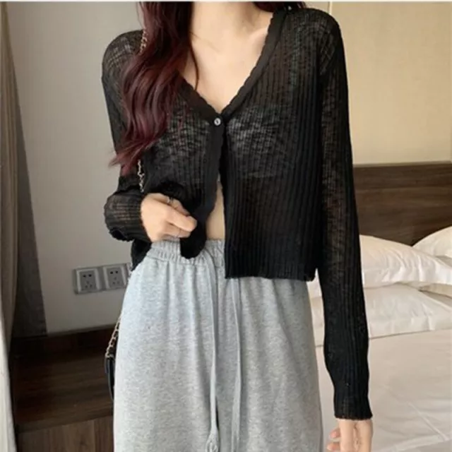 Donna Maglia Cardigan Aperto Davanti Coprispalle Bolero Top Corto Sole Anti Thin