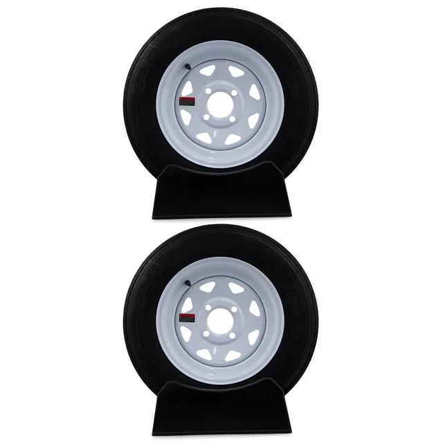 (2) Eco-Trail ST 5.30-12 Load Range C Trailer Tires White Painted 4 Bolt Wheels