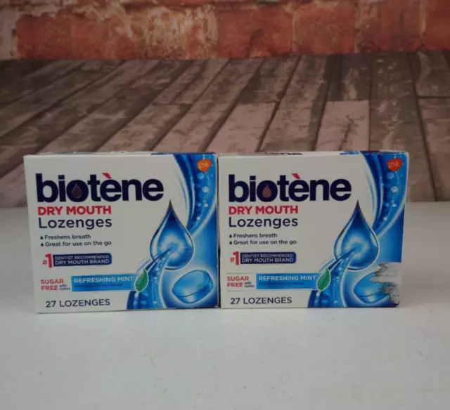 Biotene Dry Mouth Lozenges Refreshing Mint 2 Boxes of 27 Lozenges Sugar Free