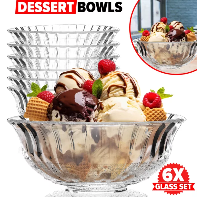 6x Glass Dessert Bowls Ice Cream Bowl Fruit Salad Cocktail Sundae Appetiser Cups