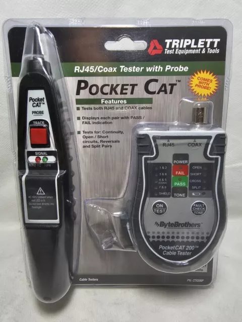Byte Brothers Cable Tester & Probe, RJ45/COAX  Pocket CAT 200 CTX200P Triplett