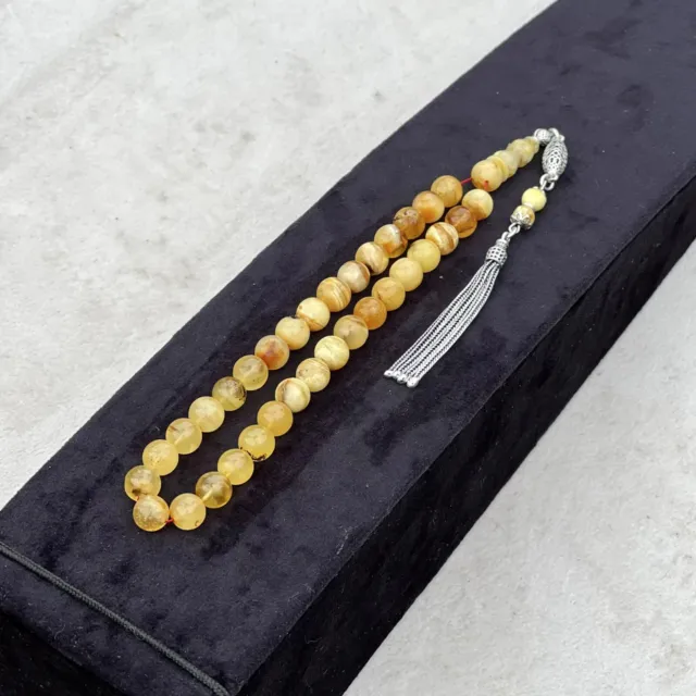 Natural Baltic Amber Islamic Prayer Beads Misbaha Tasbih Rosary silver tassel