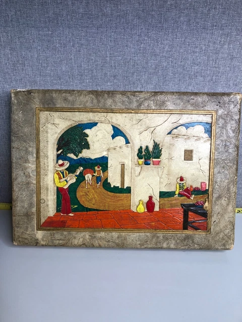 sculptured lid, Mexican /southwestern scene box(2871)