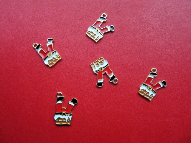 Xmas Enamel Metal Pendants Charms Santa Stuck In The Chimney X 5