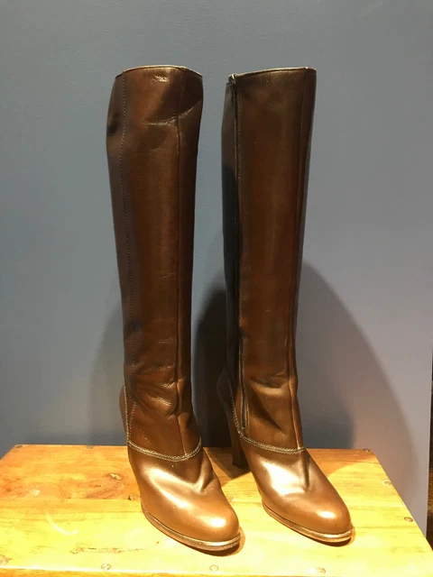 CHRISTIAN DIOR FRANCE Size 6 Womens Knee High Leather Heal Boots, Brown, Vintage