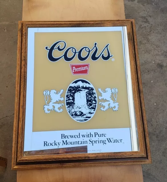 Coors Premium Beer Vintage Framed Bar Mirror Sign, 18 1/2" X 22 1/2"