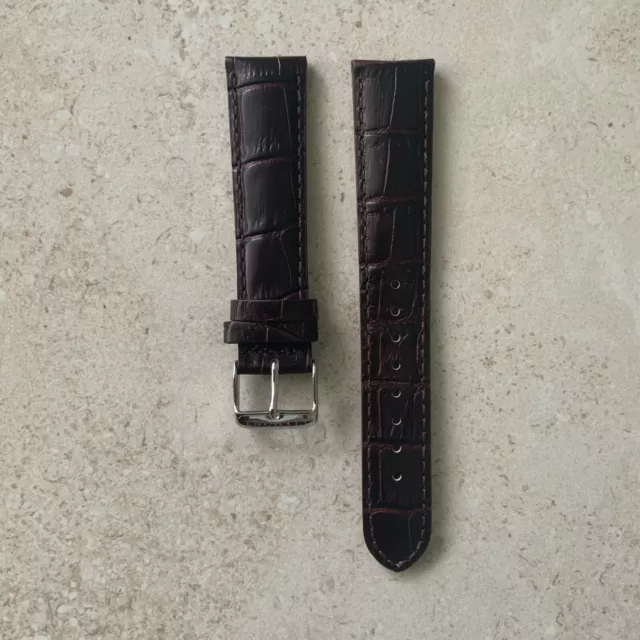 Uhrenarmband 20mm Leder Alligator Kroko-Prägung Dunkelbraun Dornschließe Silber