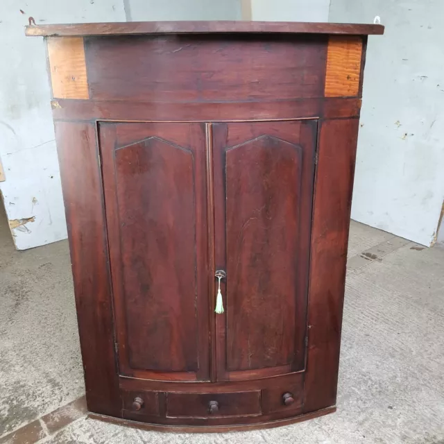 Antique Georgian Mahogany Large Corner Cabinet/Cupboard, Drawer, Shelves, Inlaid